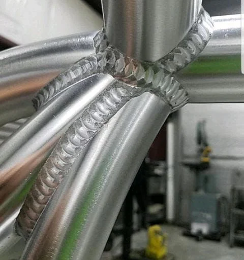 Tubular aluminium frame with visible weld quality